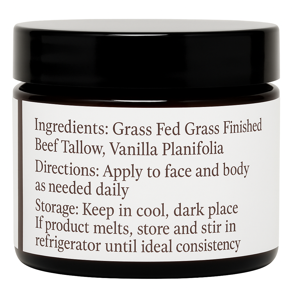 100% Grass Fed Grass Finished Whipped Vanilla Beef Tallow Moisturizer 1.7 oz